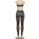 Autumn/Winter Women Fashionable Patchwork Print Sexy Hollow-Out Strapless Low-Back Tight-Fitting Jumpsuit