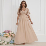 Chic Solid Color V-Neck Long Formal Party Dress