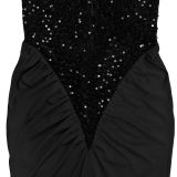 Women Fashionable Sexy Sequin & Velvet Slim Slit Evening Dress