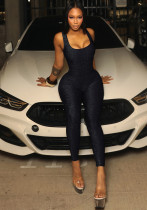 Autumn/Winter Women Sexy Solid Color Low-Back High-Waist Tight-Fitting Jumpsuit
