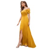 Chic Yellow Off-Shoulder Long Slit Formal Party Dress