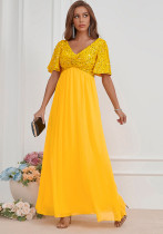 Chic Solid Color V-Neck Long Formal Party Dress