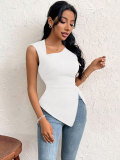 Spring/Summer Women Elegant Slash Shoulder Fitted Solid Color Top