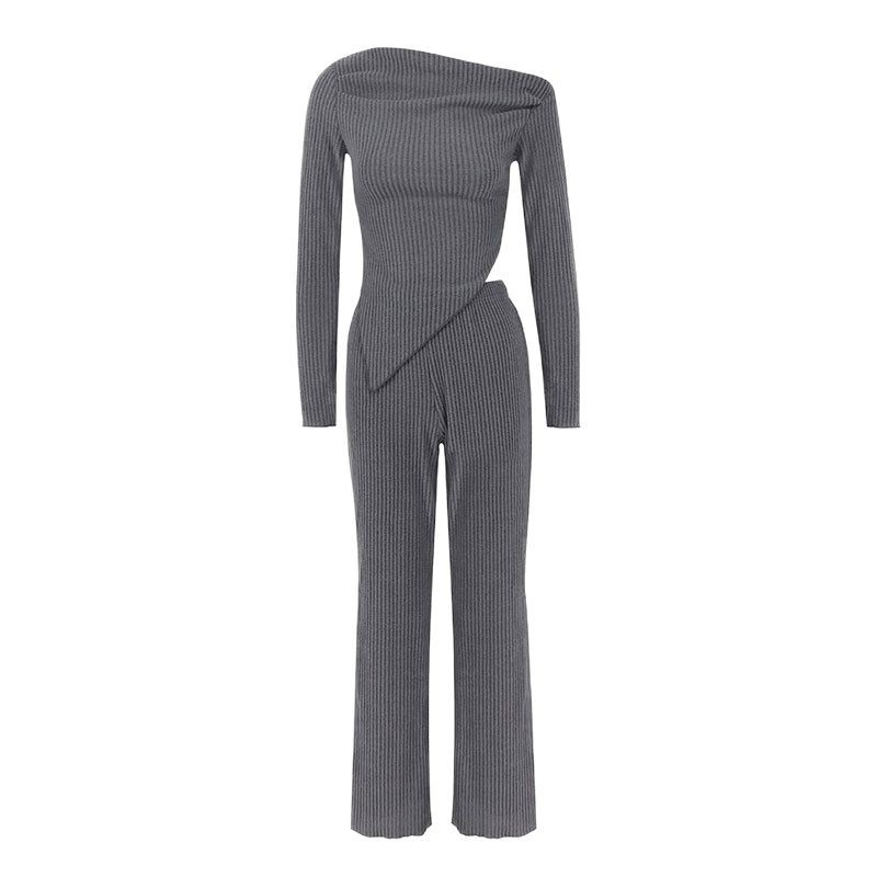 Women Casual Comfortable Off Shoulder Top & Wide-Leg Pants Two-Piece Set