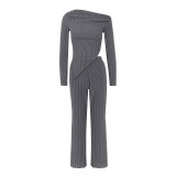 Women Casual Comfortable Off Shoulder Top & Wide-Leg Pants Two-Piece Set