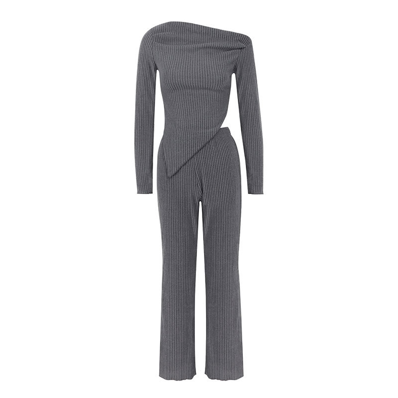 Women Casual Comfortable Off Shoulder Top & Wide-Leg Pants Two-Piece Set