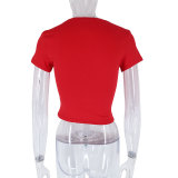 Spring/Autumn Women Casual Short-Sleeve T-Shirt Fitted Pullover Basic Streetwear