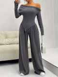 Women Casual Comfortable Off Shoulder Top & Wide-Leg Pants Two-Piece Set