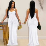 Women Fashionable Sexy See-Through Mesh Halter Neck Lace-Up Evening Dress