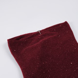 Women Solid Color Sparkly Bow Detail Hollow-Out Strapless Party Bodycon Dress