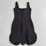 Sexy Beaded Bodycon Bandage Dress Ruffle Hem Mini Evening Gown