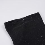 Women Solid Color Sparkly Bow Detail Hollow-Out Strapless Party Bodycon Dress