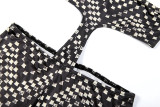 Autumn/Winter Women Fashionable Patchwork Print Sexy Hollow-Out Strapless Low-Back Tight-Fitting Jumpsuit