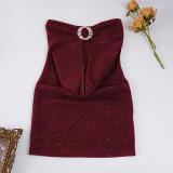Women Solid Color Sparkly Bow Detail Hollow-Out Strapless Party Bodycon Dress