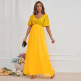 Chic Solid Color V-Neck Long Formal Party Dress