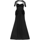 Women Fashionable Sexy See-Through Mesh Halter Neck Lace-Up Evening Dress