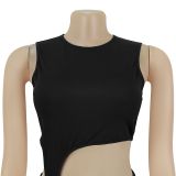 Women Fashionable Sexy Solid Color Sleeveless Cut Out Slit Dress