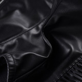 Dark Streetwear Sexy Lace-Up Halter Neck Low-Back Leather Vest