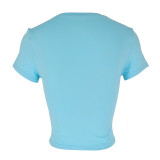 Spring/Autumn Women Casual Short-Sleeve T-Shirt Fitted Pullover Basic Streetwear