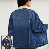 Women Casual Long-Sleeve Sherpa Retro Denim Jacket