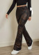 Women American Elegant Casual Slim-Fit Snake Print Bell Bottom Denim Pants