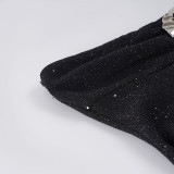 Women Solid Color Sparkly Bow Detail Hollow-Out Strapless Party Bodycon Dress
