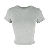 Spring/Autumn Women Casual Short-Sleeve T-Shirt Fitted Pullover Basic Streetwear