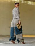 Color-Blocked Patchwork Frayed Denim Pants
