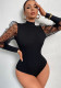 Spring Sexy Mock Neck Mesh Patchwork Long-Sleeve Bodysuit