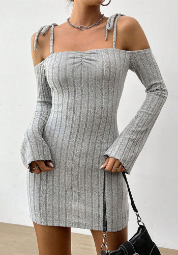 Autumn/Winter Women Lace-Up Strap Elegant Tight-Fitting Knit Dress