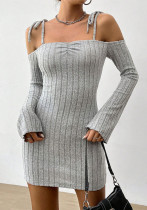 Autumn/Winter Women Lace-Up Strap Elegant Tight-Fitting Knit Dress Autumn/Winter Women Lace-Up Strap Elegant Tight-Fitting Knit Dress