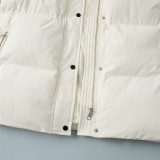 Winter Women Hooded Zip-Up Cotton-padded Jacket with Belt Slim Waist Warm Outerwear