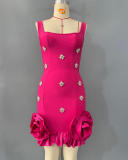 Sexy Beaded Bodycon Bandage Dress Ruffle Hem Mini Evening Gown