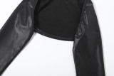 Autumn/Winter Women Fashionable Long-Sleeve Solid Color Strapless Shorts Set