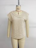 Women Casual Textured Tee Irregular Ruche Solid Color Pullover Top