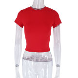 Spring/Autumn Women Casual Short-Sleeve T-Shirt Fitted Pullover Basic Streetwear