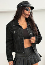 Women Casual Long-Sleeve Washed Denim Jacket