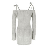 Autumn/Winter Women Lace-Up Strap Elegant Tight-Fitting Knit Dress