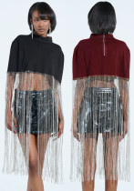 Autumn/Winter Women Fringe Detail Loose Zip-Up Top Casual Fashion Party Outerwear