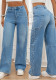 Women Casual Beaded Stretch Denim Wide-Leg Pants with Side Pockets