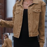 Women Casual Long-Sleeve Washed Denim Jacket