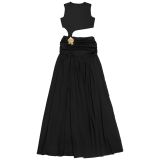 Women Fashionable Sexy Solid Color Sleeveless Cut Out Slit Dress