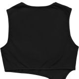 Women Fashionable Sexy Solid Color Sleeveless Cut Out Slit Dress