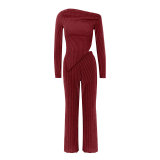 Women Casual Comfortable Off Shoulder Top & Wide-Leg Pants Two-Piece Set