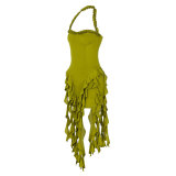 Summer Women Sexy Halter Neck Fringe Detail Bodycon Dress