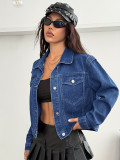 Women Casual Long-Sleeve Washed Denim Jacket