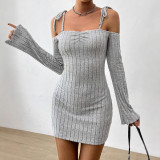 Autumn/Winter Women Lace-Up Strap Elegant Tight-Fitting Knit Dress