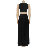 Women Fashionable Sexy Solid Color Sleeveless Cut Out Slit Dress