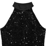 Women Fashionable Sexy Sequin & Velvet Slim Slit Evening Dress
