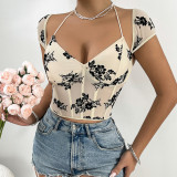 Autumn Women Retro Jacquard Tie-Up Boned Corset Top / Vest